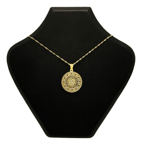 Cadena Y Dije Valknut Nudo Runa Vikingo Nórdico Oro 18k Amarillo 40 Cm