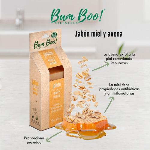 Imagen 5 de 8 de 100 Pack Jabón Artesanal Natural Miel Avena 100 G Bam Boo!