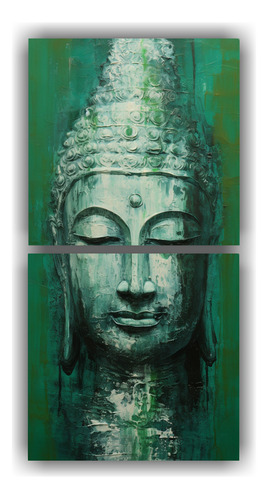 160x80cm Díptico Buddha Rostro Abstracto En Tonos Plateados