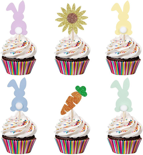 24 Decoraciones Para Cupcakes De Conejito De Pascua, Decorac