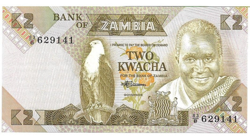  Zambia. 2 Kwacha. 1988. Pick 24. Unc S/c