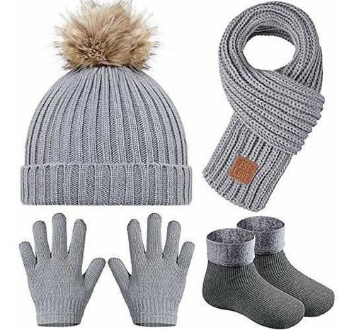 Conjunto De 4 Piezas Para Niños, Gorro, Bufanda, Guantes, Ca