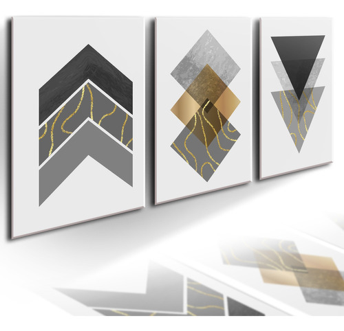 Quadros Decorativos Grande Geometria Formas Fios Ouro Luxo