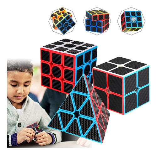 Paquete 3 Cubos 2x2 3x3 Pyramid Z Cobra Fibra Carbono