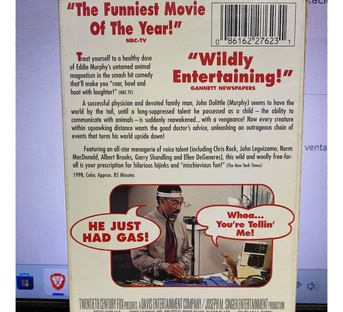 Dr. Dolittle Eddie Murphy Película Vhs Inglés. (Usado)