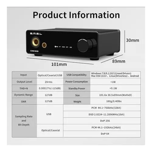 Smsl Ds100 Mqa Mqa-cd Dac Auriculares Amp Cschip 635 Mm Y
