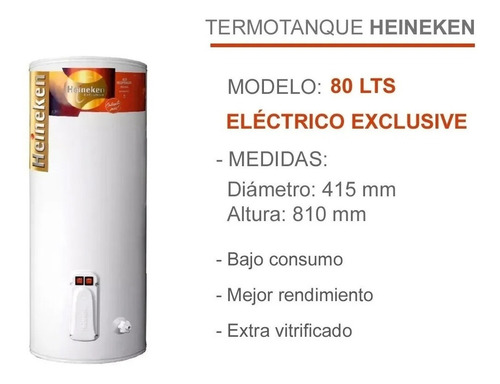 Termotanque Eléctrico Heineken 80 L Alta Recuperación 130l