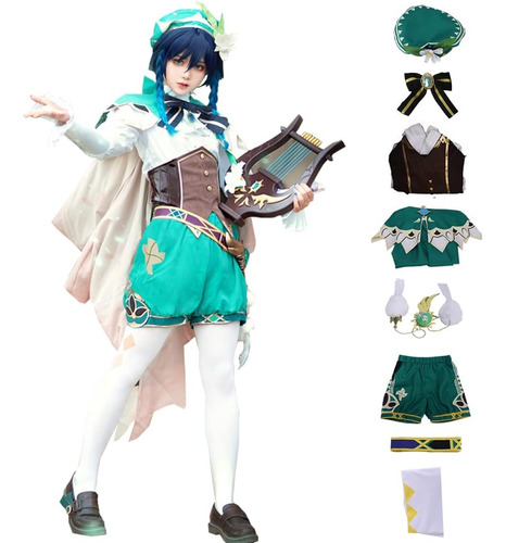 Venti Cosplay Trajes Mujer Venti Vestido Capa Traje Sombrero