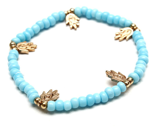 Uzzy | Joyería Pulsera Cuentas  Dije Mano De Fatima Azul