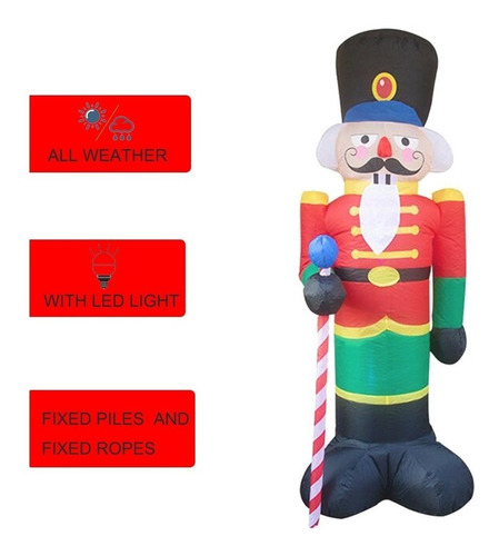 Cascanueces Inflables Navideño Soldado Con Led 2.4m