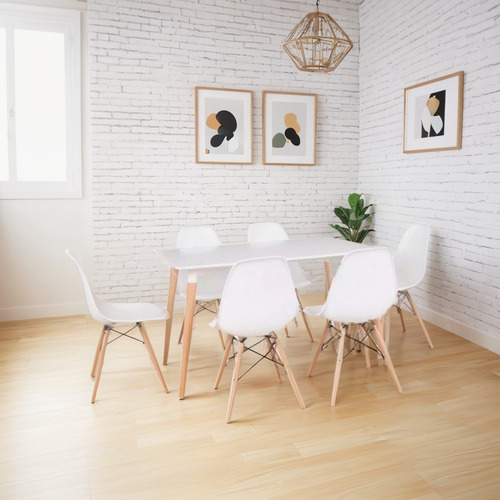 Juego De Comedor Eames Mesa Rectangular Madera 140x80 + 4 Sillas Eames