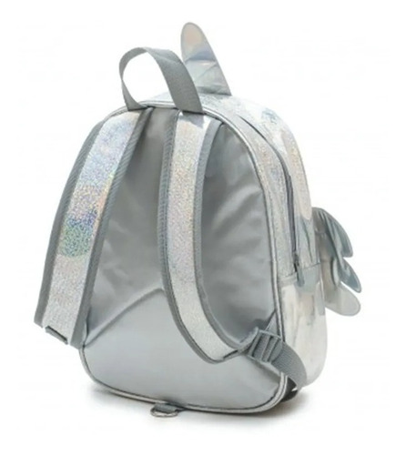 Imagen 3 de 6 de Mochila Espalda 12 Pulgadas Alas Plateada Con Correa Love