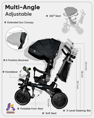 Cochecito De Triciclo Kriddo 8 En 1 Plegable Para 18 A 5 Año