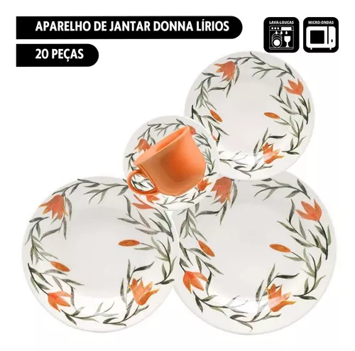 Jogo de Jantar e Chá 20 Peças Cerâmica Donna - Biona - Lojas