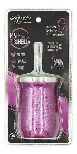 Mate Con Bombilla Anymate  236ml Doble Pared Premium Colores