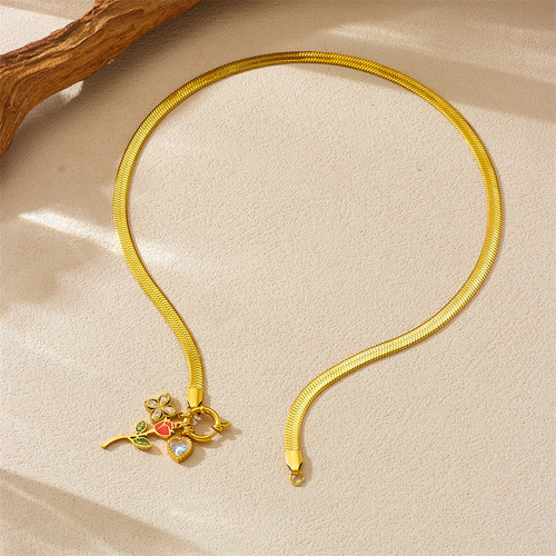 Collar Con Colgante De Rosa De Acero Inoxidable Para Mujer