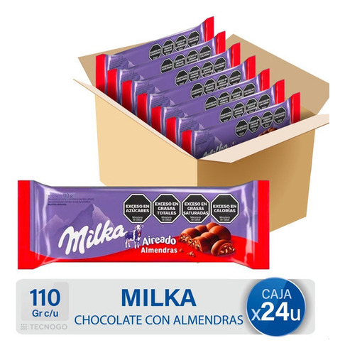 Caja Chocolate Milka Leger Almendrado Aireado Negro Pack 24 