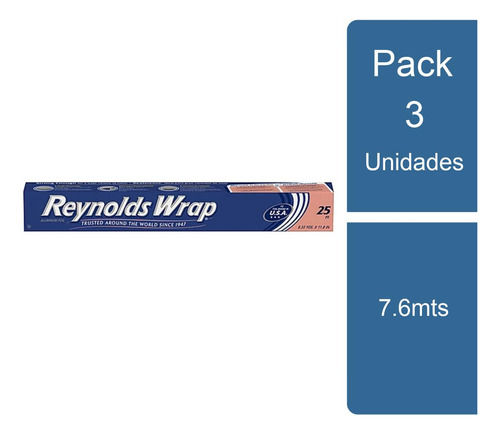 Pack 3 Papel Aluminio 7.6mts Reynolds Wrap