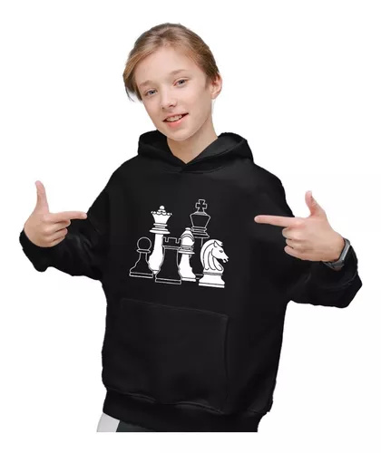 Sudadera Negra Infantil De Piezas De Juego Tablero Ajedrez