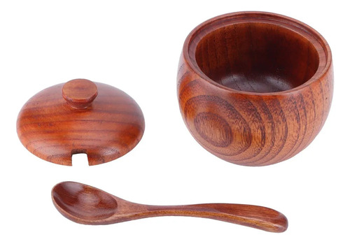 Bote De Madera For Condimentos, Caja De Sal, Cuchara, Tarro