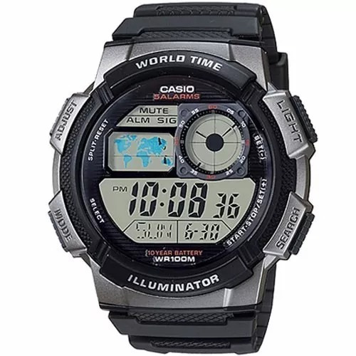 Relogio Casio Ae1000w-1 Borracha Mapa Cronometro 5 Alar 3198