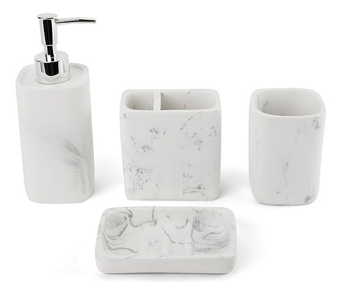 Set De Baño X4 Piezas Simil Marmol Vaso Dispenser Jabonera