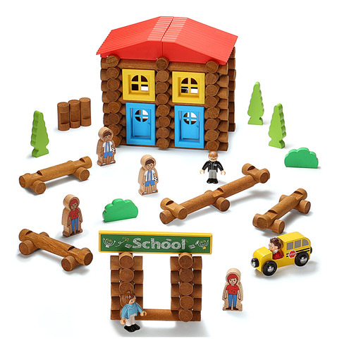 Juego De Cabaña De Troncos De Madera Construcción Educativa