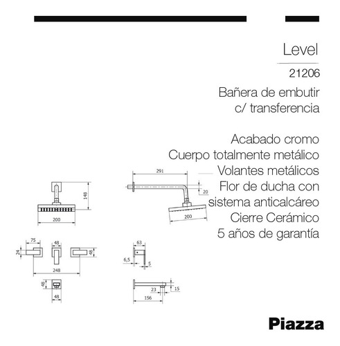 Imagen 7 de 9 de Grifería Piazza Level Lavatorio Bidet Ducha Baño Completo