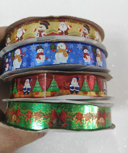 Cinta Navideña Metalizada Papel Regalos Manualidades X Rollo