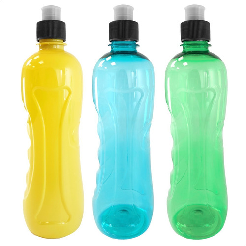 Botella Plastica Con Tapa Push Pull Pet Deportiva - Combo X3