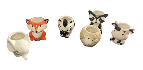 Imagen 1 de 6 de Macetas Mini Lapiceros X6 Unidades Ceramica Diseño Animales