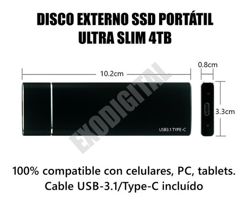 Imagen 2 de 6 de Disco Ssd Externo 3,8 Tb Portátil Ultra Slim Metal Negro