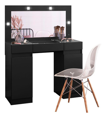 Penteadeira Camarim Studio Com 3 Gavetas E 2 Portas - Preto