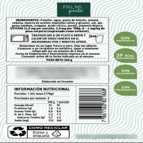 Palmitos Con Forma De Cabellos De Angel- Palmi Pasta400grs.