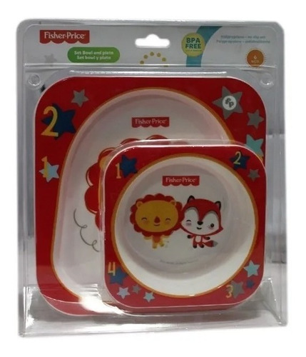 Set Plato + Bowl Rojo Comida Bebe Niño Fisher Price Bpa Free