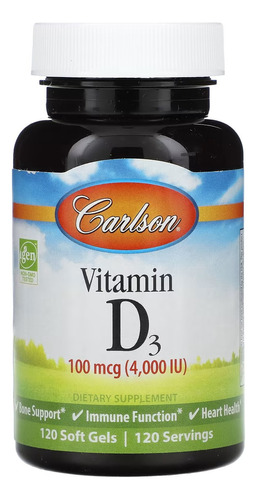 Carlson Labs Vitamina D3 100 Mcg (4000 Iu) 120 Softgels Sabor Sin Sabor
