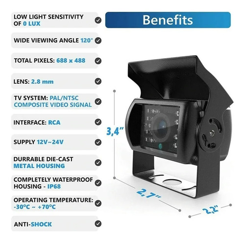 Hd Bus Camara Retroceso Auto Visión Nocturna Ip66 24v