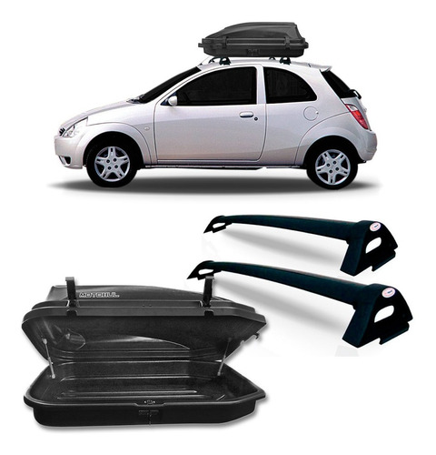 Rack Teto Ford Ka 1998 A 2006 Preto + Bau Maleiro 270 Litros