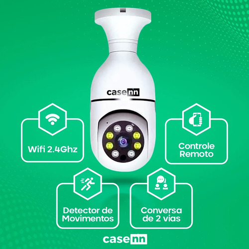 Câmera De Segurança Lâmpada Ip Wifi Casenn App Yoosee Espiã 360º Com Visão Noturna Interna Externa Cor Branco