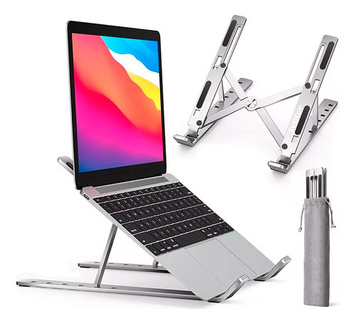 Soporte Aluminio Plegable Laptop Graduable Multiuso Carpeta Color Plateado