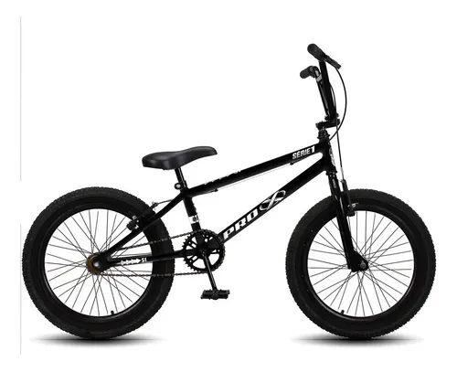 Bicicleta BMX Pro-X Série 1 Aro 20 Quadro Aço Carbono Preto/Branco