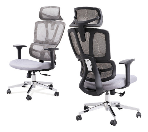 Cadeira De Escritório Ajuste Encosto Ergonômica Branca E Cinza Com Estofado De Malha 150kg