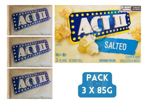 Milho Pipoca Act 2 Microwave Popcorn Salted 255g Salgada