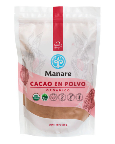 Cacao En Polvo Orgánico Sin Gluten Manare 500 Gr