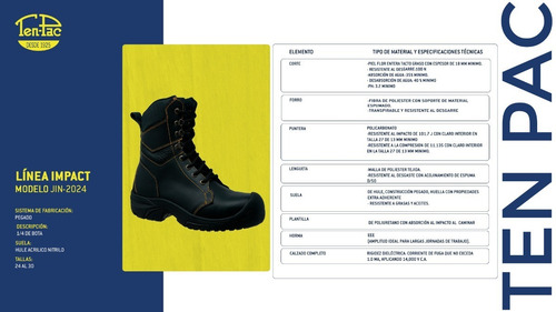 Imagen 10 de 10 de Calzado Seguridad Ten-pac Cuarto De Bota Western Color Negro