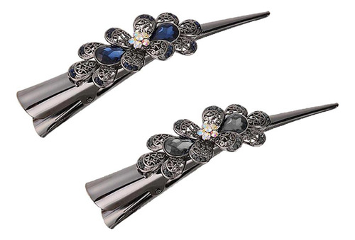 2x Pinzas Para El Pelo De Cocodrilo Con Flores De Diamantes