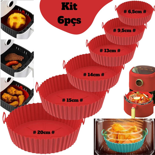 Kit 6 Forma Silicone Forro Reutilizável Air Fryer Fritadeira