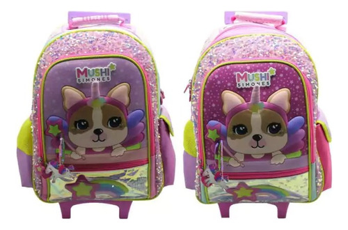 Mochila Escolar Simones Mushi Unicornio Con Carro 18 PuLG