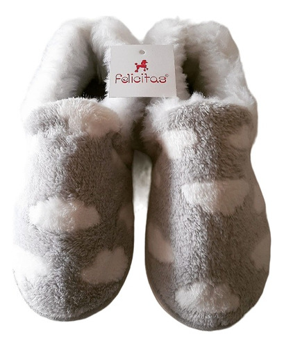 Pantuflas Cerradas Tipo Mocasin De Peluche Y Piel Felicitas