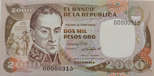 Billete 2000 Pesos Oro 17 Dic 1986 Unc